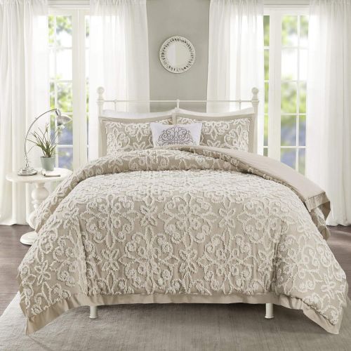  Madison Park Sabrina Comforter Set KingCal King Size - White, Medallion  4 Piece Bed Sets  100% Cotton Teen Bedding for Girls Bedroom