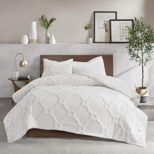  Madison Park Sabrina Comforter Set KingCal King Size - White, Medallion  4 Piece Bed Sets  100% Cotton Teen Bedding for Girls Bedroom