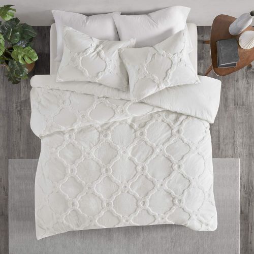  Madison Park Sabrina Comforter Set KingCal King Size - White, Medallion  4 Piece Bed Sets  100% Cotton Teen Bedding for Girls Bedroom