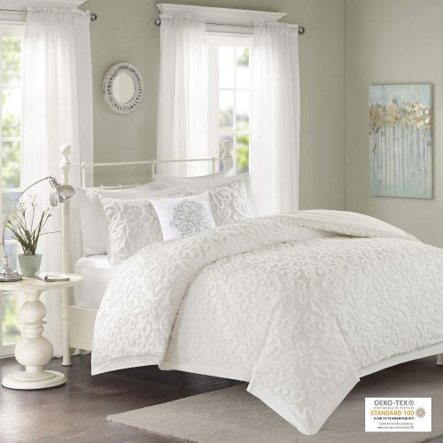  Madison Park Sabrina Comforter Set KingCal King Size - White, Medallion  4 Piece Bed Sets  100% Cotton Teen Bedding for Girls Bedroom