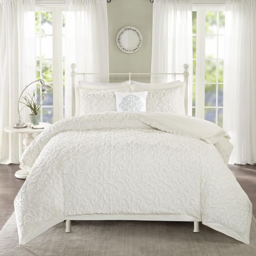  Madison Park Sabrina Comforter Set KingCal King Size - White, Medallion  4 Piece Bed Sets  100% Cotton Teen Bedding for Girls Bedroom