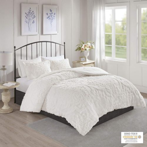  Madison Park Sabrina Comforter Set KingCal King Size - White, Medallion  4 Piece Bed Sets  100% Cotton Teen Bedding for Girls Bedroom