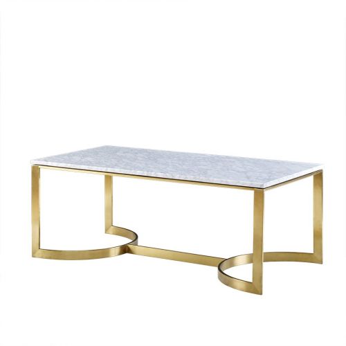  Madison Park MP120-0401 Rockport Accent Rectangular Marble Tabletop with Fancy Metal Gold Base Modern Luxurious Design Coffee Table, 44 Inch Wide,