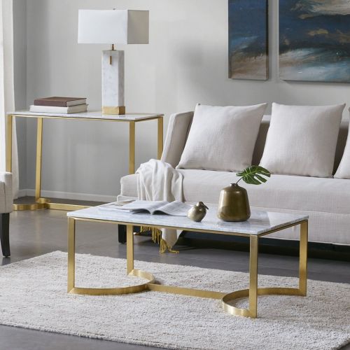  Madison Park MP120-0401 Rockport Accent Rectangular Marble Tabletop with Fancy Metal Gold Base Modern Luxurious Design Coffee Table, 44 Inch Wide,