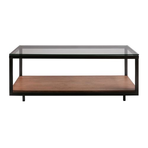  Madison Park MP120-0171 Pratt Accent Rectangular Glass Tabletop with Iron Metal Frame Mid-Century Modern Minimalist Coffee Table with Lower Storage Shelf, 44 Inch Wide,