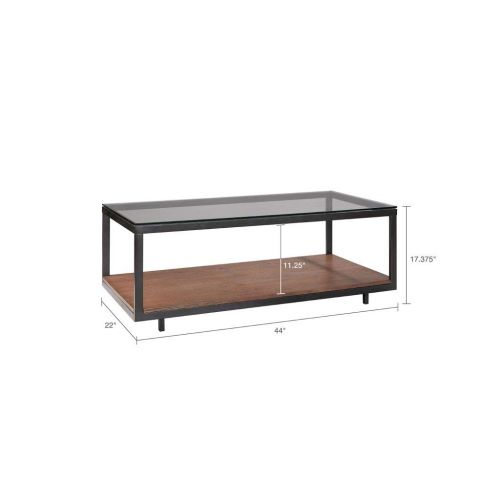  Madison Park MP120-0171 Pratt Accent Rectangular Glass Tabletop with Iron Metal Frame Mid-Century Modern Minimalist Coffee Table with Lower Storage Shelf, 44 Inch Wide,