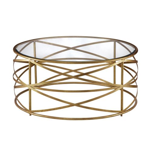  Madison Park Nora 36-inch Round Coffee Table with Metallic Gold Metal Frame and Glass Top Gold See Below