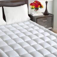 Maevis Mattress Pad Cover 100% 300TC Cotton with 8-21 Inch Deep Pocket White Overfilled Bed Mattress Topper (Down Alternative, Queen)