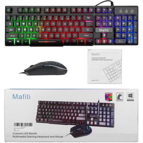  [아마존 핫딜] Mafiti Gaming Keyboard and Mouse Set, Rainbow Backlit Mechanical Feel Keyboard Colorful Breathing Backlit Gaming Mouse for Working or Gaming