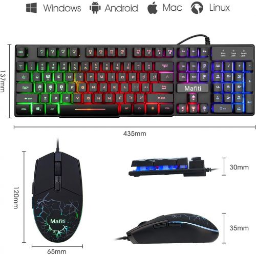  [아마존 핫딜] Mafiti Gaming Keyboard and Mouse Set, Rainbow Backlit Mechanical Feel Keyboard Colorful Breathing Backlit Gaming Mouse for Working or Gaming