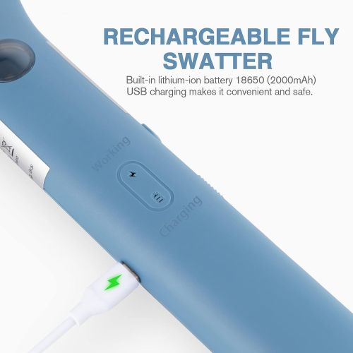  mafiti Electric Fly Swatter Rechargeable Mosquito Zapper Bug Zapper Racket Fly Killer Indoor Outdoor Light Camping Accessories (Blue)