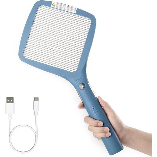  mafiti Electric Fly Swatter Rechargeable Mosquito Zapper Bug Zapper Racket Fly Killer Indoor Outdoor Light Camping Accessories (Blue)