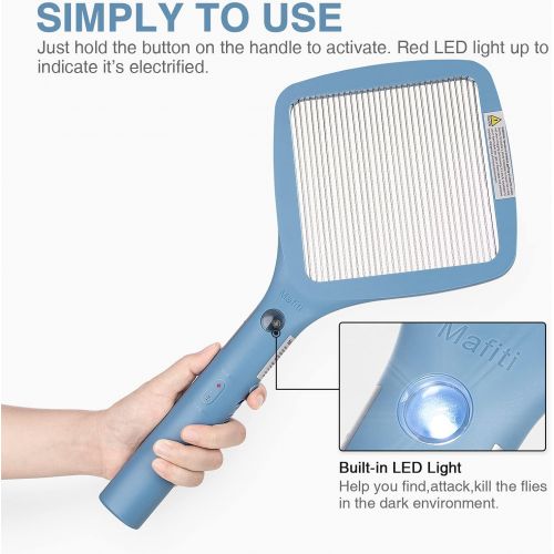  mafiti Electric Fly Swatter Rechargeable Mosquito Zapper Bug Zapper Racket Fly Killer Indoor Outdoor Light Camping Accessories (Blue)