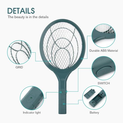  mafiti Electric Fly Swatter Fly Killer Bug Zapper Racket for Indoor and Outdoor 2AA Batteries not Included (1, Blackish Green)
