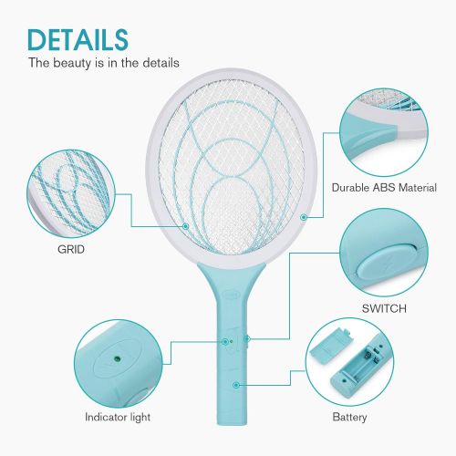  mafiti Electric Fly Swatter Fly Killer Bug Zapper Racket for Indoor and Outdoor 2AA Batteries not Included (2, Blue)