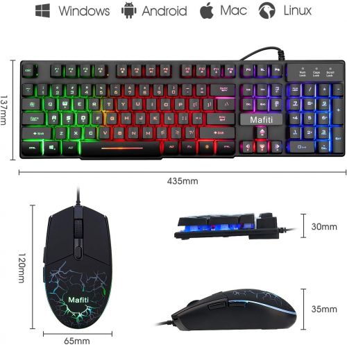  [아마존베스트]Mafiti Wired Gaming Keyboard Mouse Combo USB Backlit LED Keyboards RGB Mice 3200DPI Compatible with PC Laptop Desktop Computer for Business Office