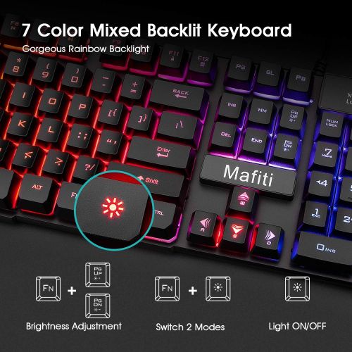  [아마존베스트]Mafiti Wired Gaming Keyboard Mouse Combo USB Backlit LED Keyboards RGB Mice 3200DPI Compatible with PC Laptop Desktop Computer for Business Office