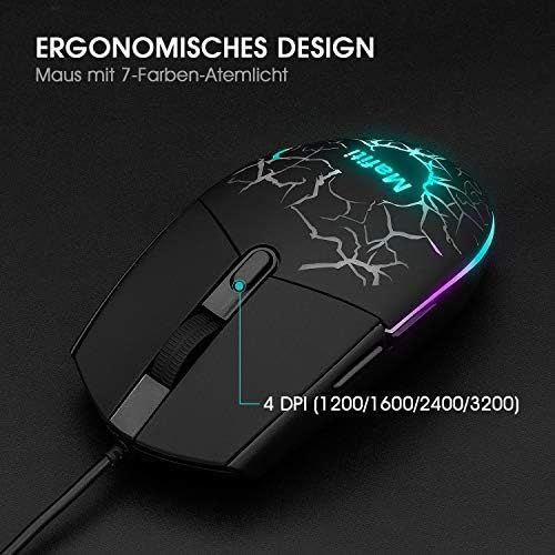  [아마존베스트]Mafiti Gaming Keyboard and Mouse Set, Wired Keyboard Mouse Set, LED Backlight QWERTZ (DE Layout), Rainbow Colours, Illumination Keyboard and Mouse for Gaming and Office