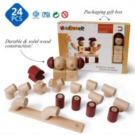 Magblock Magnetic Wooden Blocks - Magnet Toys Wood Blocks for Kids Toddlers Magnetic Blocks Preschool Magnet Set Toys 24 Pieces