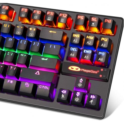  [아마존 핫딜] MageGee Mechanical Keyboard 87 Keys Small Compact Multicolour LED Backlit - MK1 Wired USB Gaming Keyboard with Blue Switches, 100% Anti-Ghosting, Metal Construction, Water Resistant for Wi