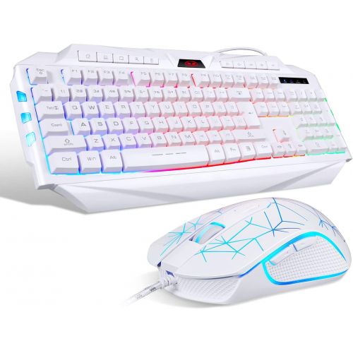  White Gaming Keyboard and Mouse Combo,MageGee GK710 Wired Backlit Keyboard and White Gaming Mouse Combo,PC Keyboard and Adjustable DPI Mouse for PC/loptop/MAC