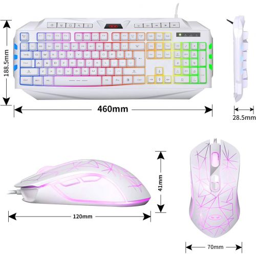  White Gaming Keyboard and Mouse Combo,MageGee GK710 Wired Backlit Keyboard and White Gaming Mouse Combo,PC Keyboard and Adjustable DPI Mouse for PC/loptop/MAC