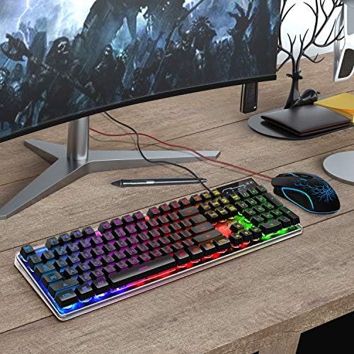  MageGee Gaming Keyboard and Mouse Combo, K1 LED Rainbow Backlit Keyboard with 104 Key Computer PC Gaming Keyboard for PC/Laptop