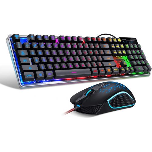  MageGee Gaming Keyboard and Mouse Combo, K1 LED Rainbow Backlit Keyboard with 104 Key Computer PC Gaming Keyboard for PC/Laptop