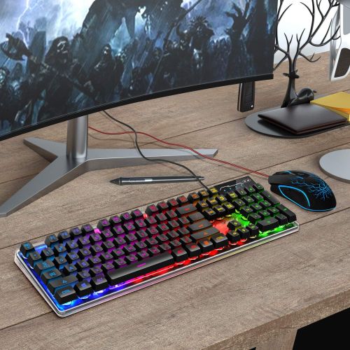  MageGee Gaming Keyboard and Mouse Combo, K1 LED Rainbow Backlit Keyboard with 104 Key Computer PC Gaming Keyboard for PC/Laptop