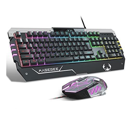  MageGee PC Gaming Keyboard and Mouse Combo, GT817 LED Rainbow Backlit USB Keyboard and Mouse Set,Gaming Mouse and Keyboard 104 Key Computer PC Gaming Keyboard with Wrist Rest-Black