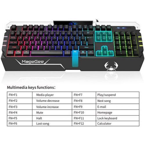  MageGee PC Gaming Keyboard and Mouse Combo, GT817 LED Rainbow Backlit USB Keyboard and Mouse Set,Gaming Mouse and Keyboard 104 Key Computer PC Gaming Keyboard with Wrist Rest-Black