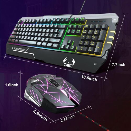  MageGee PC Gaming Keyboard and Mouse Combo, GT817 LED Rainbow Backlit USB Keyboard and Mouse Set,Gaming Mouse and Keyboard 104 Key Computer PC Gaming Keyboard with Wrist Rest-Black