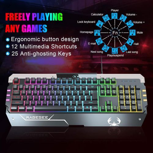  MageGee PC Gaming Keyboard and Mouse Combo, GT817 LED Rainbow Backlit USB Keyboard and Mouse Set,Gaming Mouse and Keyboard 104 Key Computer PC Gaming Keyboard with Wrist Rest-Black