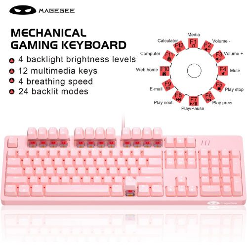  MageGee Detachable Keycap Gaming Keyboard,DIY Armor Backlight Splash-Proof Mechanical Keyboard for Computer PC Laptop Game(Pink Red Switches)