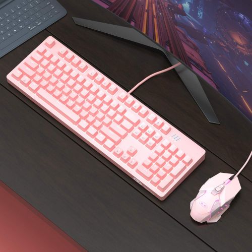  MageGee Detachable Keycap Gaming Keyboard,DIY Armor Backlight Splash-Proof Mechanical Keyboard for Computer PC Laptop Game(Pink Red Switches)