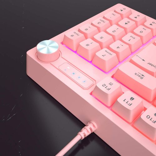  MageGee GT698 TKL Gaming Keyboard, 89 Keys RGB Rainbow Backlit Computer Keyboard, Anti-Ghosting USB Wired Gaming Keyboard for Windows Gaming PC Laptop (Pink)