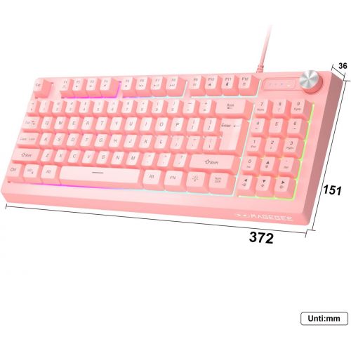  MageGee GT698 TKL Gaming Keyboard, 89 Keys RGB Rainbow Backlit Computer Keyboard, Anti-Ghosting USB Wired Gaming Keyboard for Windows Gaming PC Laptop (Pink)