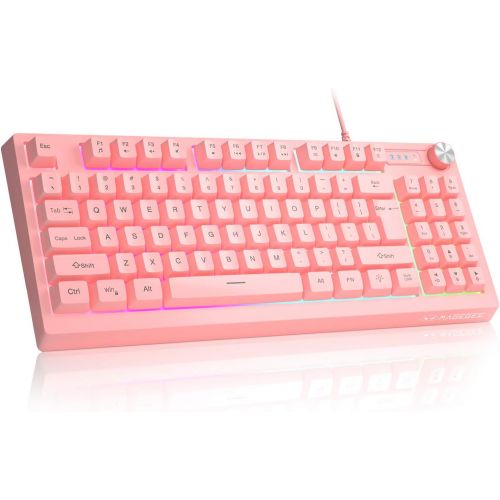  MageGee GT698 TKL Gaming Keyboard, 89 Keys RGB Rainbow Backlit Computer Keyboard, Anti-Ghosting USB Wired Gaming Keyboard for Windows Gaming PC Laptop (Pink)