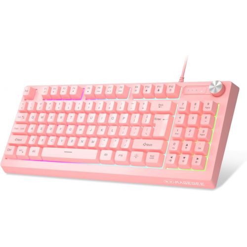  MageGee GT698 TKL Gaming Keyboard, 89 Keys RGB Rainbow Backlit Computer Keyboard, Anti-Ghosting USB Wired Gaming Keyboard for Windows Gaming PC Laptop (Pink)