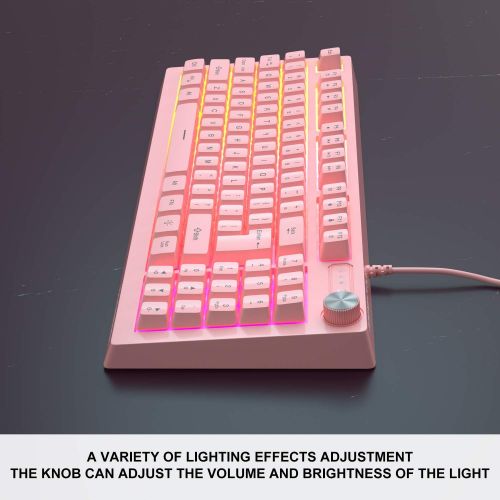  MageGee GT698 TKL Gaming Keyboard, 89 Keys RGB Rainbow Backlit Computer Keyboard, Anti-Ghosting USB Wired Gaming Keyboard for Windows Gaming PC Laptop (Pink)