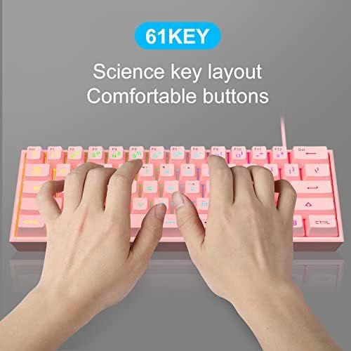  MageGee TS91 Mini 60% Gaming/Office Keyboard,Waterproof Keycap Type Wired RGB Backlit Compact Computer Keyboard for Windows/Mac/Laptop (Pink)