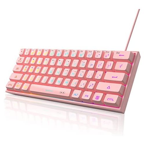  MageGee TS91 Mini 60% Gaming/Office Keyboard,Waterproof Keycap Type Wired RGB Backlit Compact Computer Keyboard for Windows/Mac/Laptop (Pink)