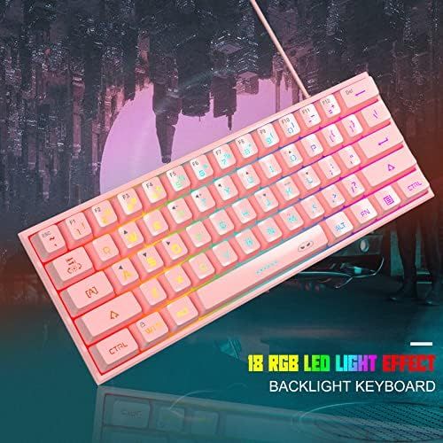  MageGee TS91 Mini 60% Gaming/Office Keyboard,Waterproof Keycap Type Wired RGB Backlit Compact Computer Keyboard for Windows/Mac/Laptop (Pink)
