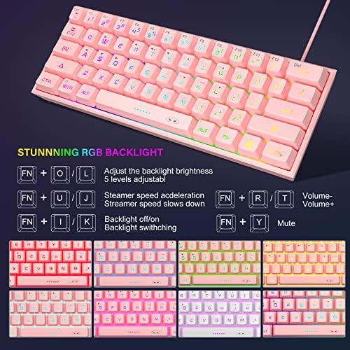  MageGee TS91 Mini 60% Gaming/Office Keyboard,Waterproof Keycap Type Wired RGB Backlit Compact Computer Keyboard for Windows/Mac/Laptop (Pink)