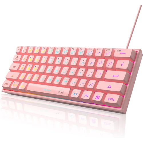  MageGee TS91 Mini 60% Gaming/Office Keyboard,Waterproof Keycap Type Wired RGB Backlit Compact Computer Keyboard for Windows/Mac/Laptop (Pink)