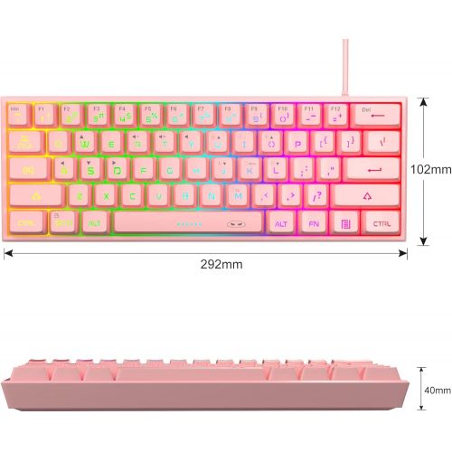  MageGee TS91 Mini 60% Gaming/Office Keyboard,Waterproof Keycap Type Wired RGB Backlit Compact Computer Keyboard for Windows/Mac/Laptop (Pink)