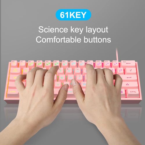  MageGee TS91 Mini 60% Gaming/Office Keyboard,Waterproof Keycap Type Wired RGB Backlit Compact Computer Keyboard for Windows/Mac/Laptop (Pink)