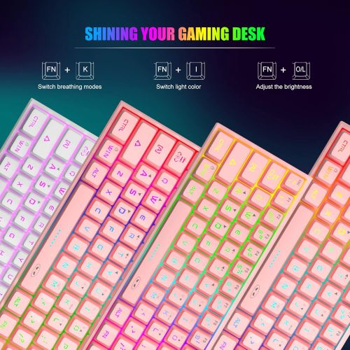  MageGee TS91 Mini 60% Gaming/Office Keyboard,Waterproof Keycap Type Wired RGB Backlit Compact Computer Keyboard for Windows/Mac/Laptop (Pink)