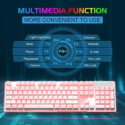  MageGee Gaming Keyboard and Mouse Combo, K1 7 Colors LED Backlit Keyboard with 104 Keys Computer PC Gaming Keyboard for PC/Laptop