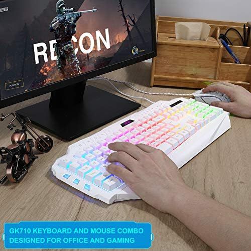  White Gaming Keyboard and Mouse Combo,MageGee GK710 Wired Backlit Keyboard and White Gaming Mouse Combo,PC Keyboard and Adjustable DPI Mouse for PC/loptop/MAC